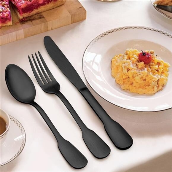 77-Piece Matte Black Silverware FlatwareSet,Plus Steak Knives & Serving Utensils - Picture 6 of 8